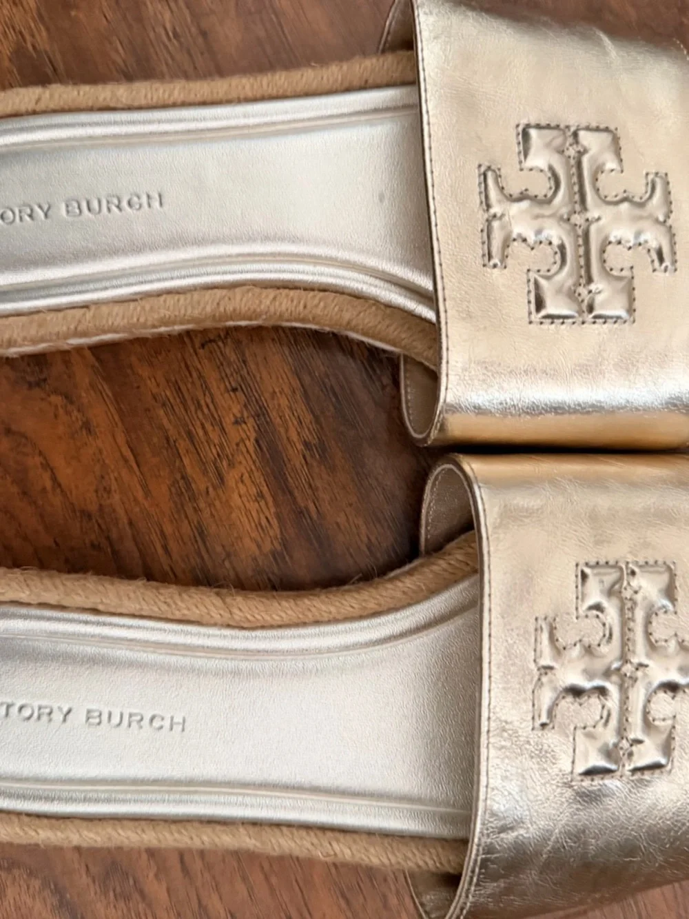 Tory Burch Metallic Gold Espadrille Slide Sandals - Picture 3 of 5